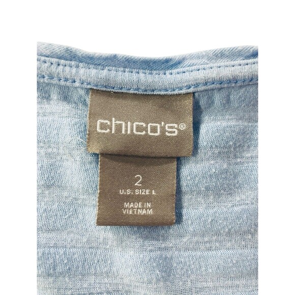 Chicos Shadow Striped Shirt Womens Size 2 Large V Neck Short Elbow Sleeve Blue - Picture 4 of 10